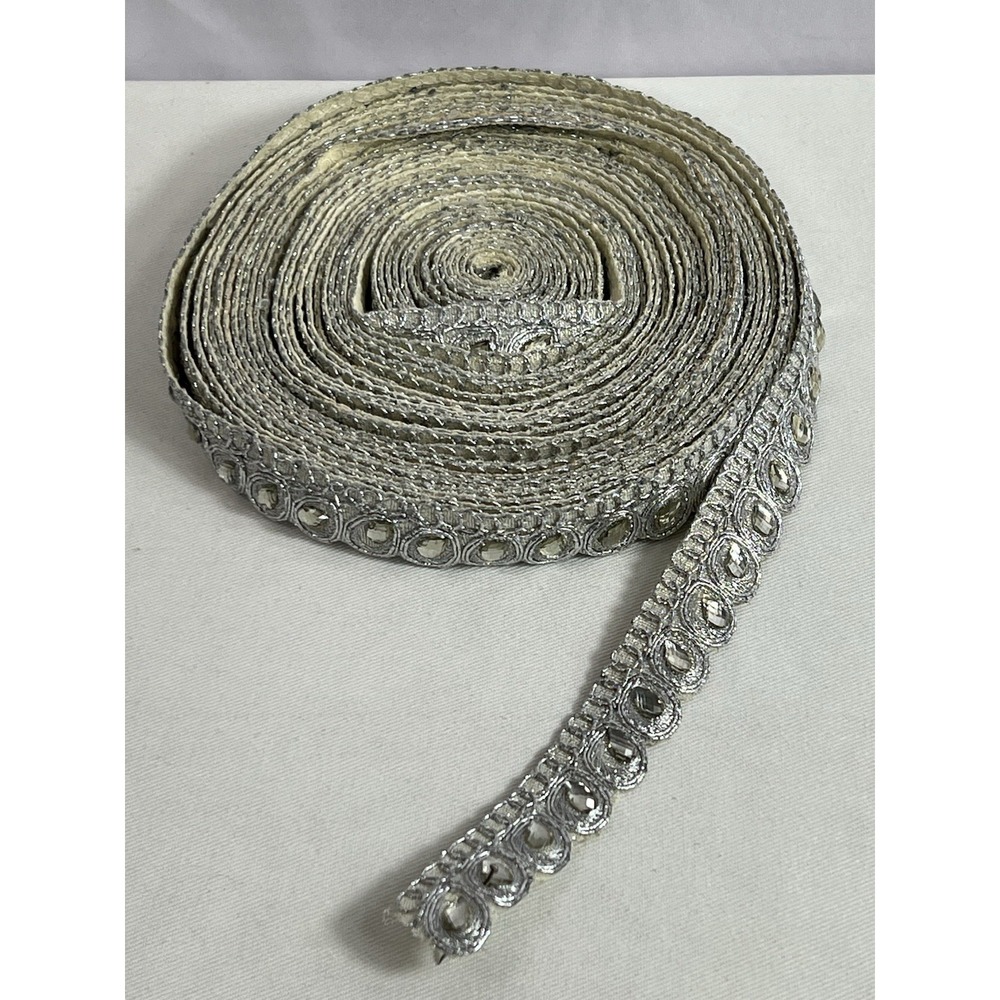 Craftlove‎ Kundan Stone Lace And Borden Silver Material 9.2 Yardas (width:2cm)